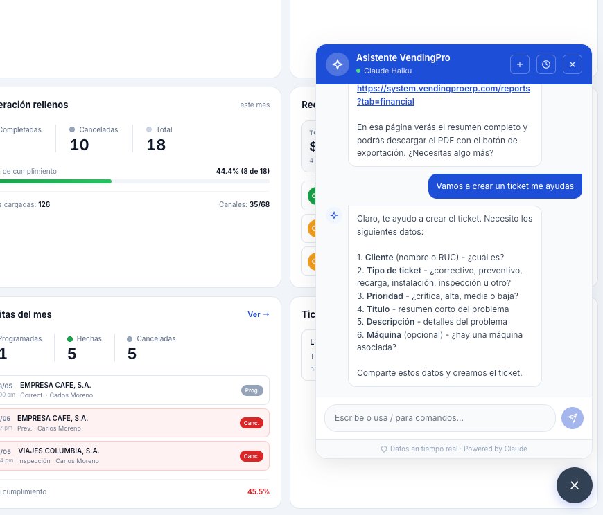 Conversación activa con el Asistente VendingPro