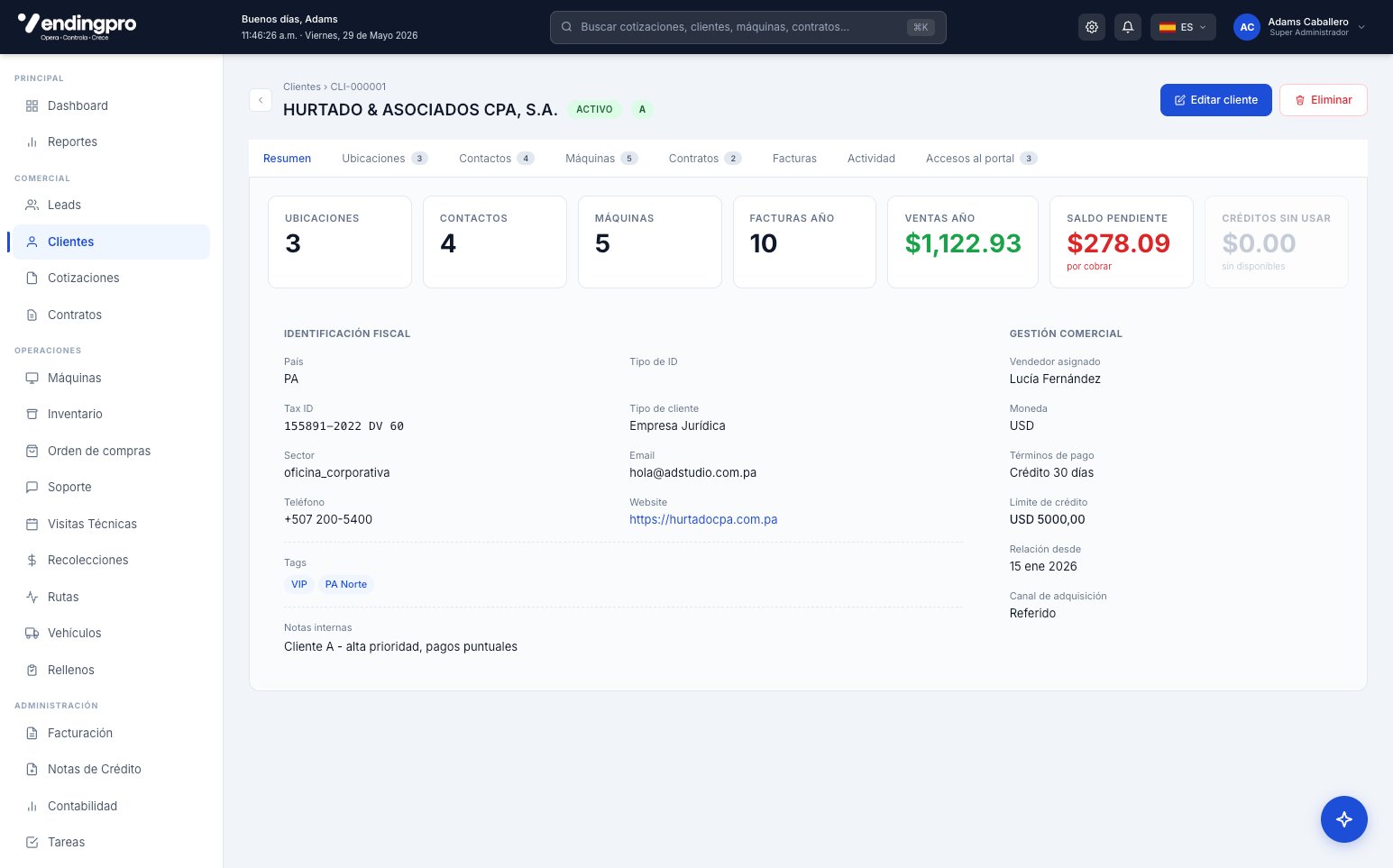 Ficha 360° de un cliente - pestaña Resumen