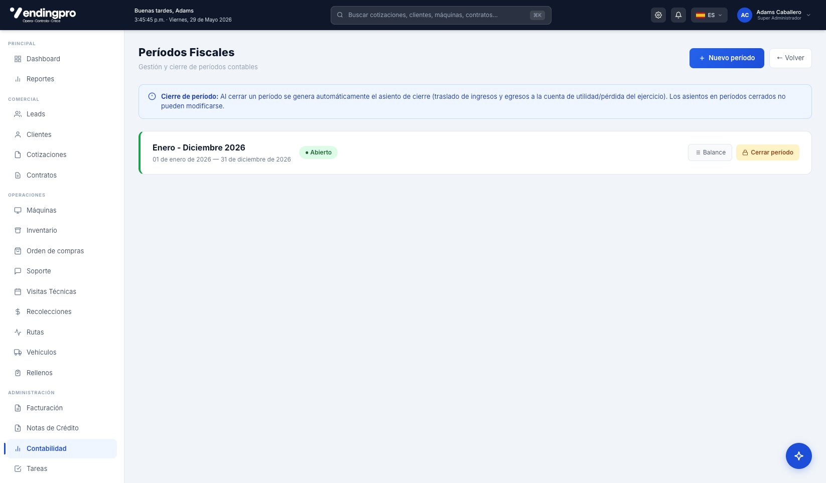 Períodos Fiscales — ejercicio abierto