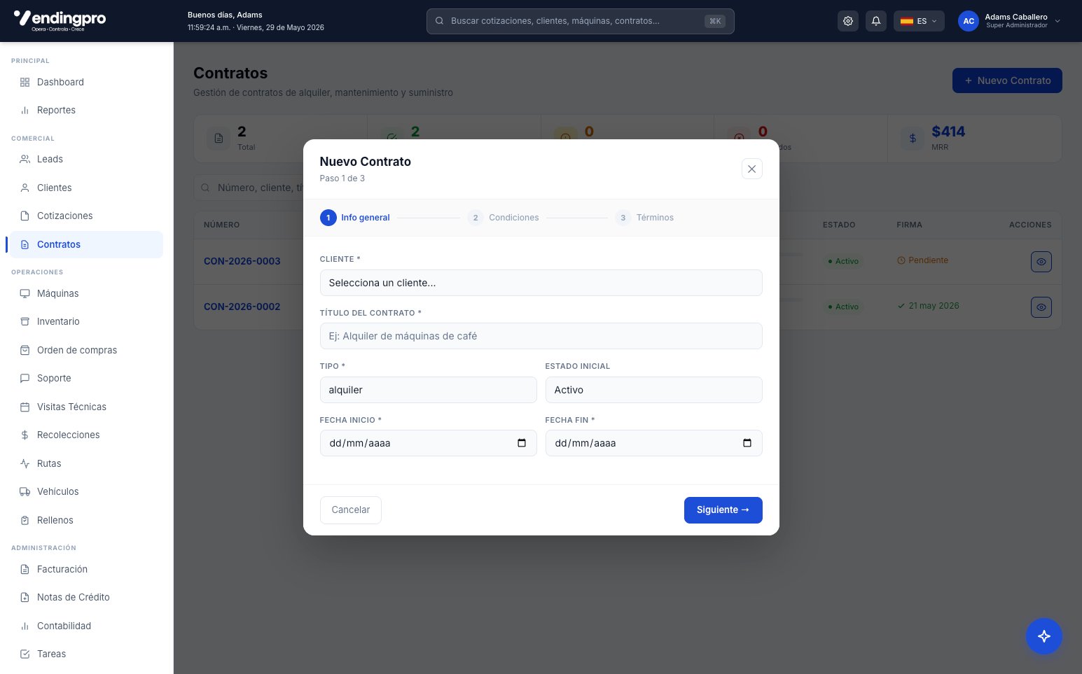 Modal Nuevo Contrato - Paso 1 de 3