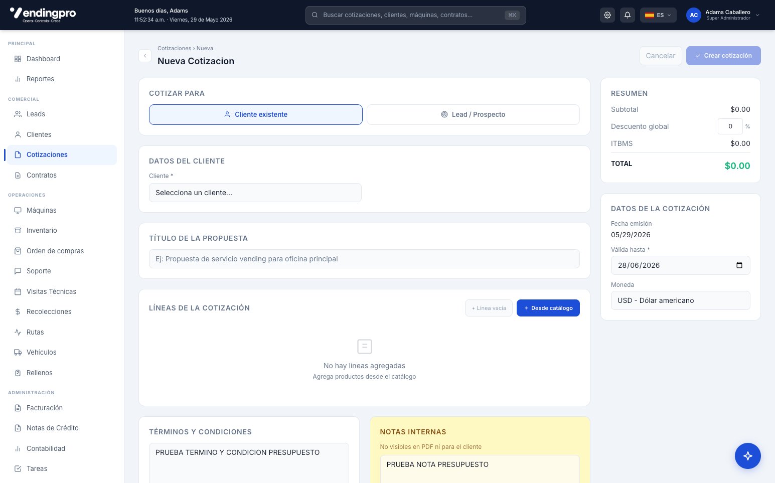 Formulario Nueva Cotización