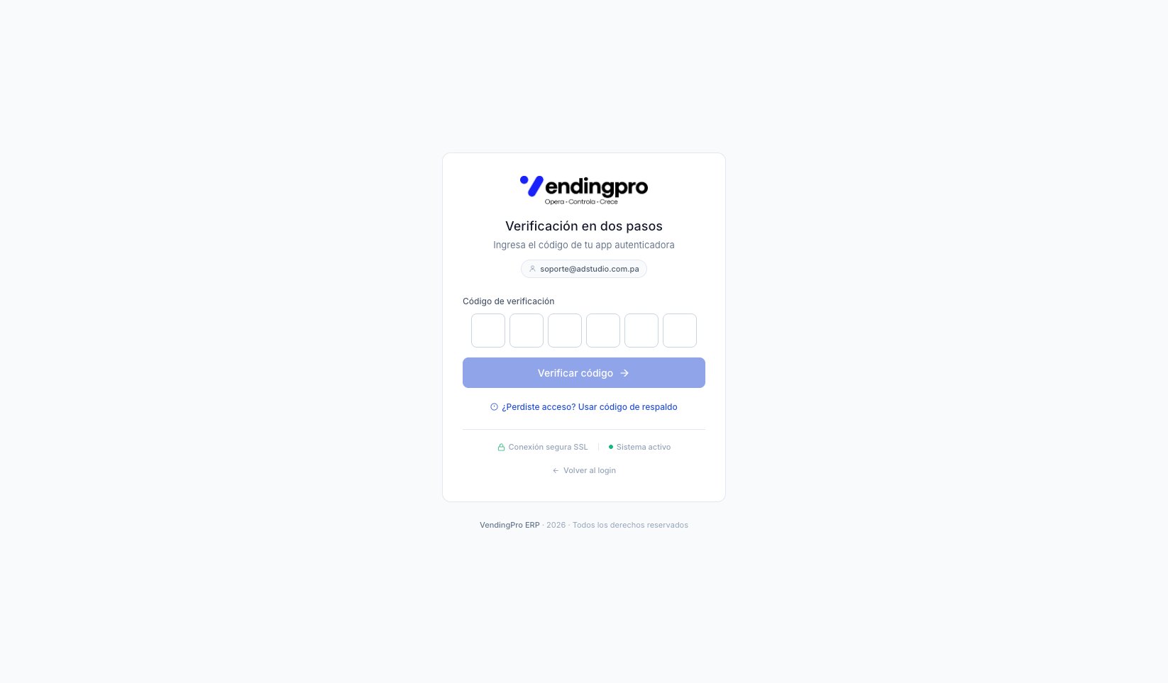 Pantalla de login solicitando código 2FA