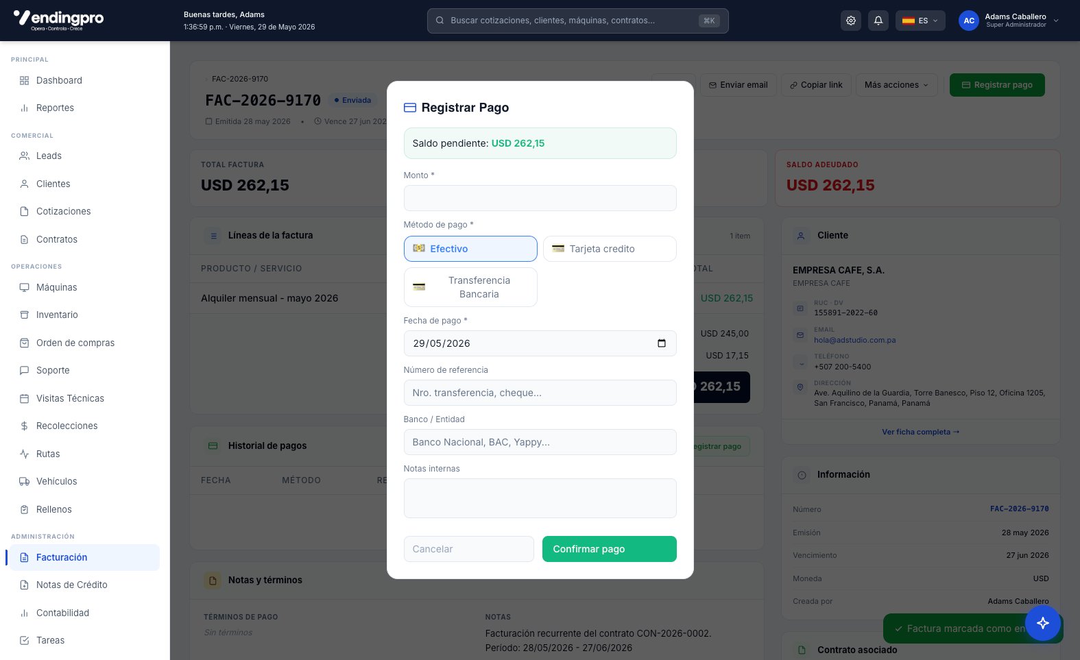 Modal Registrar Pago