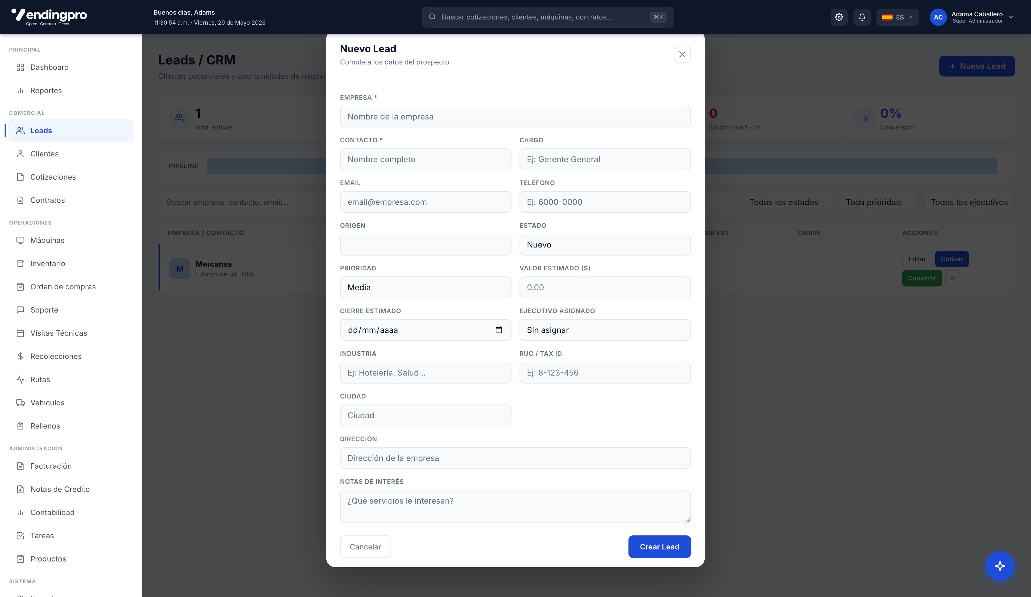 Modal Nuevo Lead
