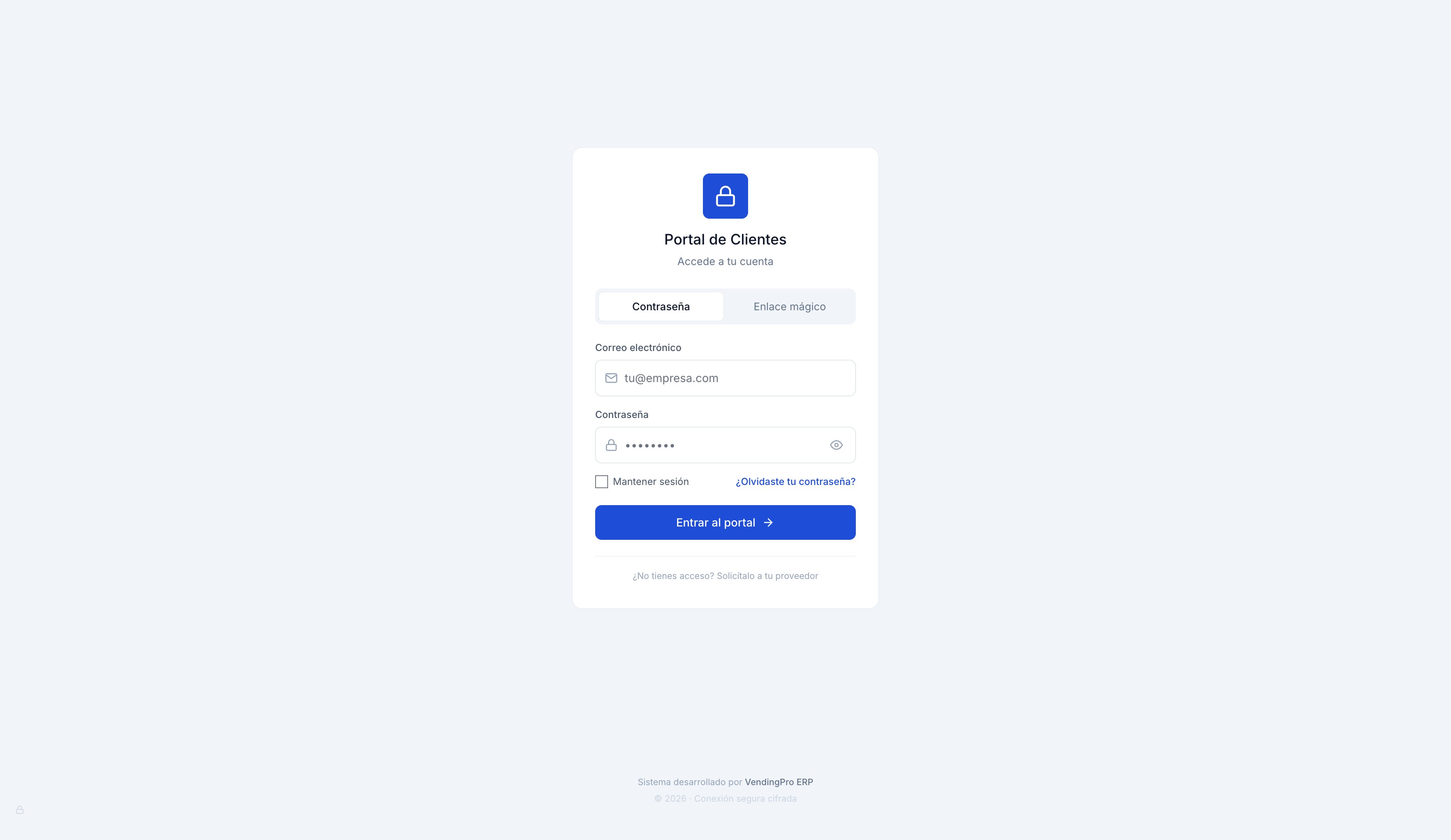 Pagina de login del Portal Cliente