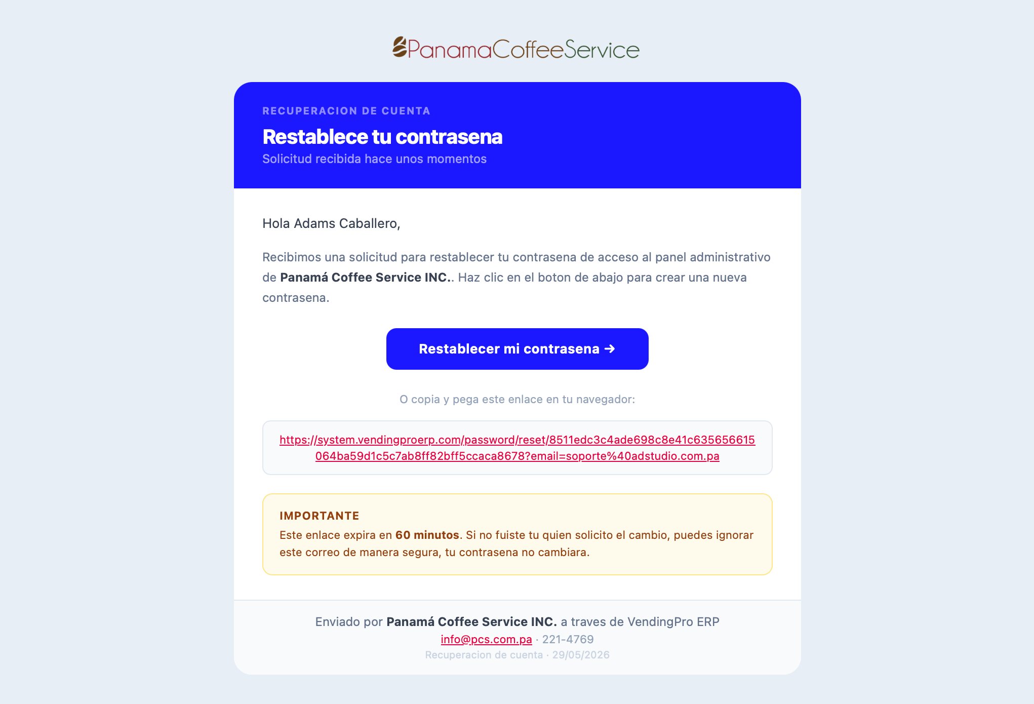 Email de recuperación de contraseña