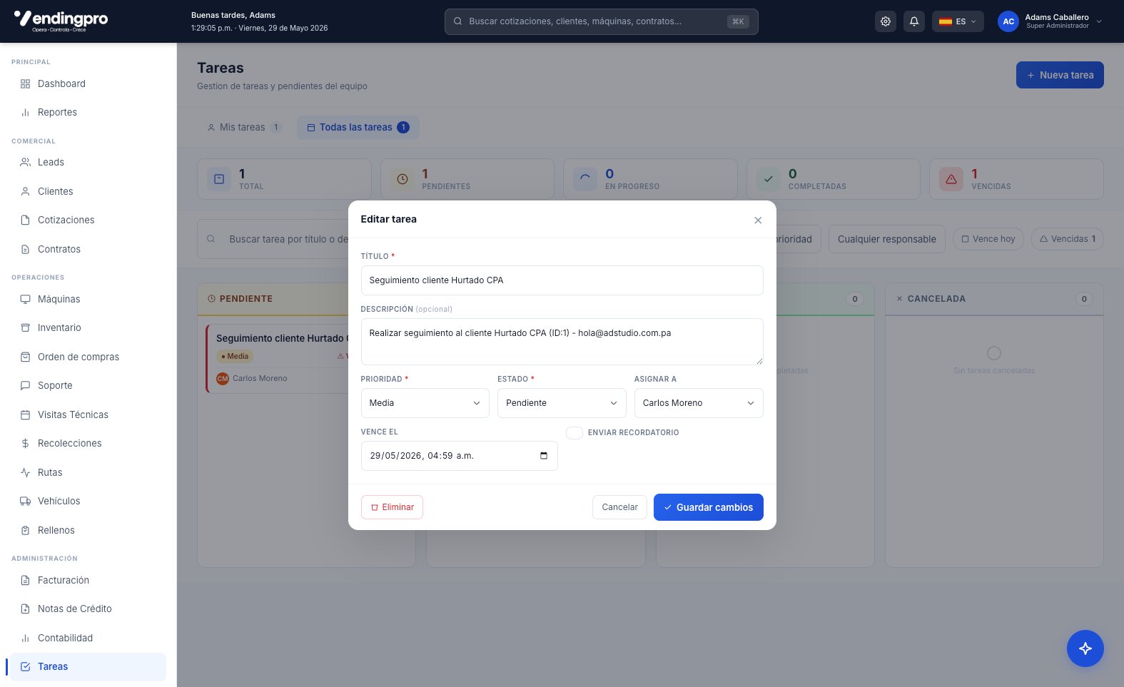 Modal Editar tarea