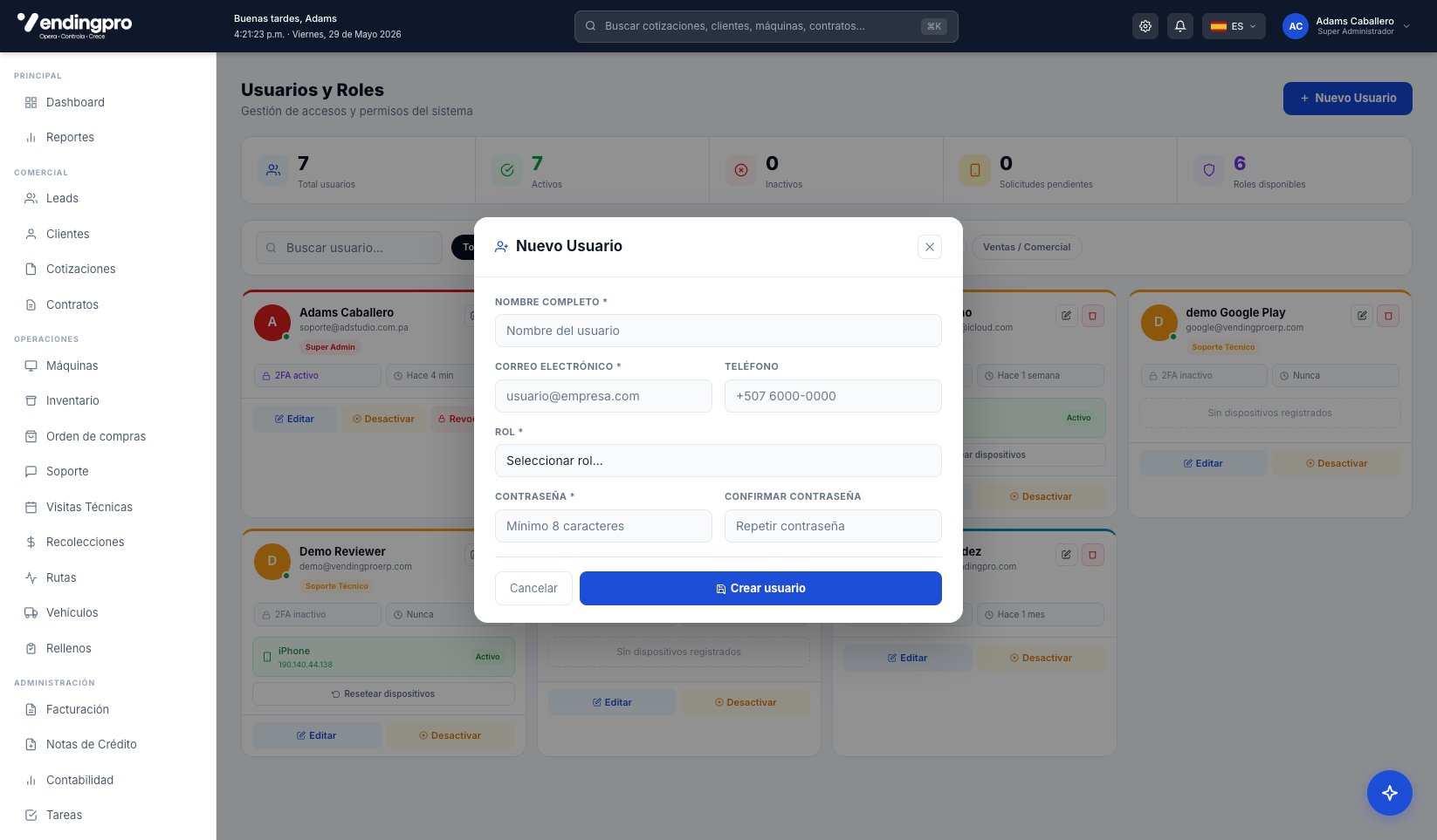 Modal Nuevo Usuario