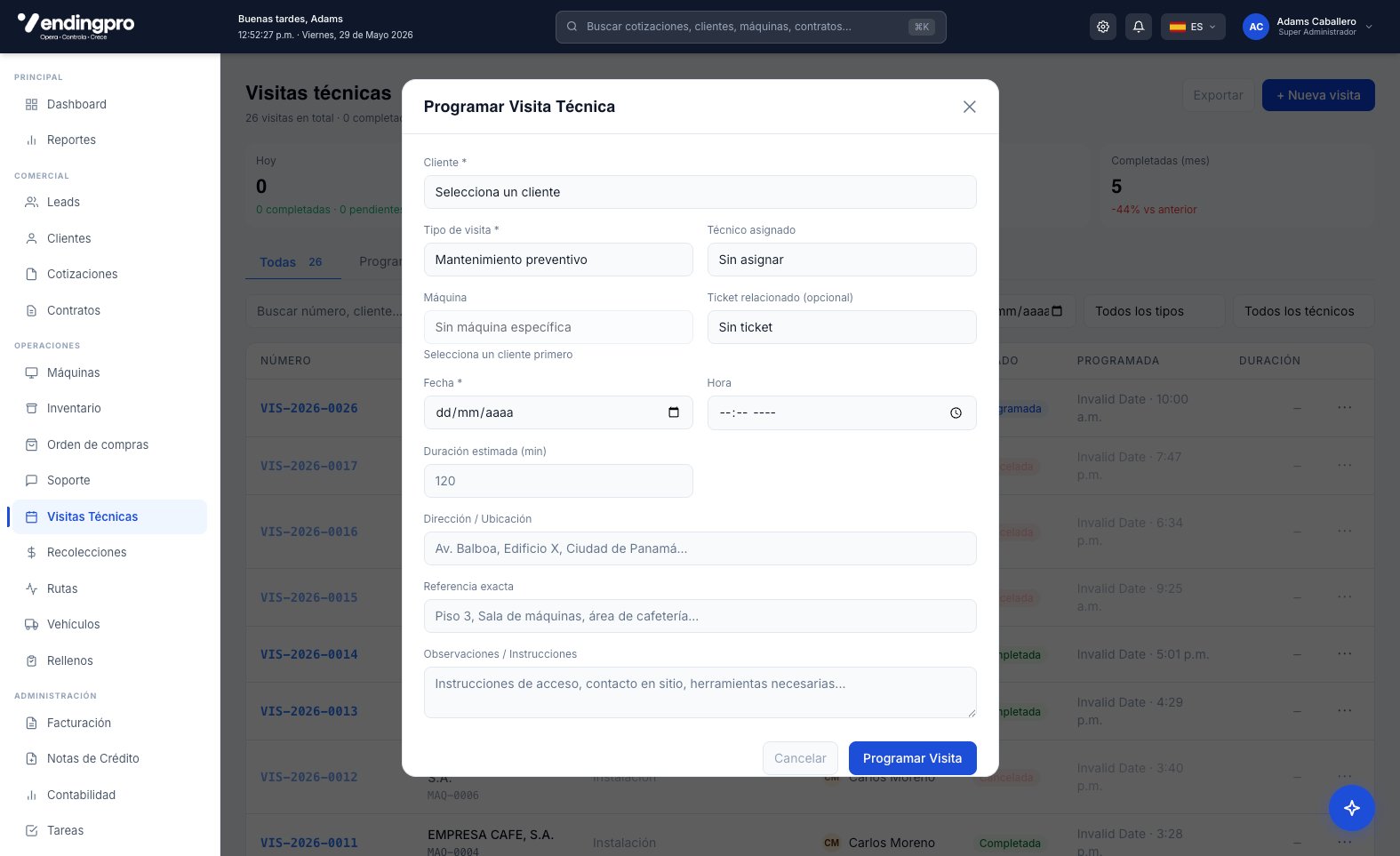 Modal Programar Visita Técnica